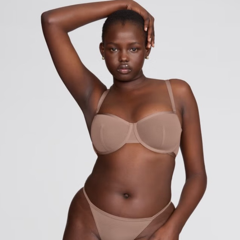 NEW CUUP The Balconette Bra Nude Taupe Mesh Beige Tan Pearl Sand Underwire Sheer